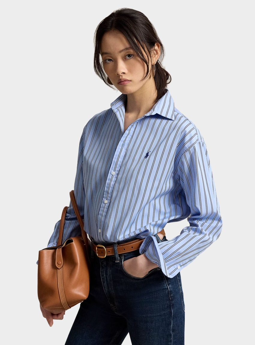 Polo Ralph Lauren Relaxed Fit Striped Cotton Shirt - Light Blue