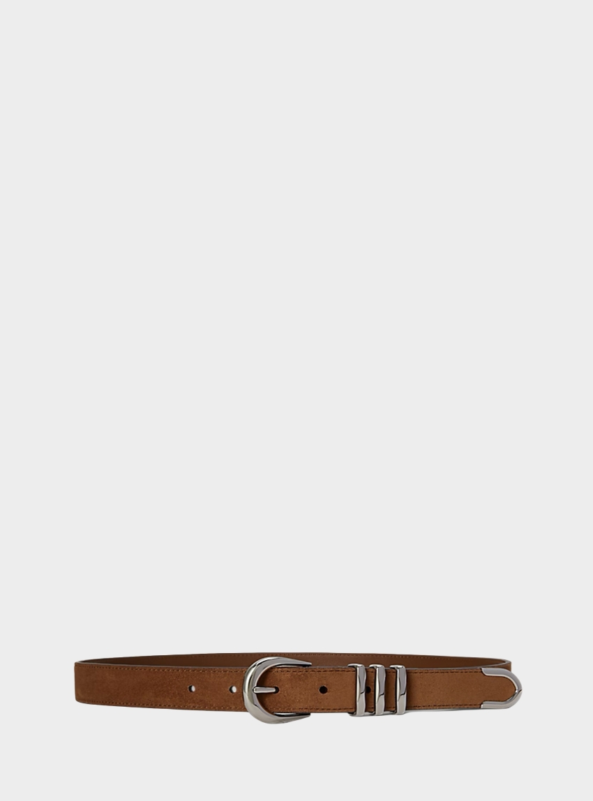 LAUREN Ralph Lauren Metal-Keeper Suede Skinny Belt - Rust Brown