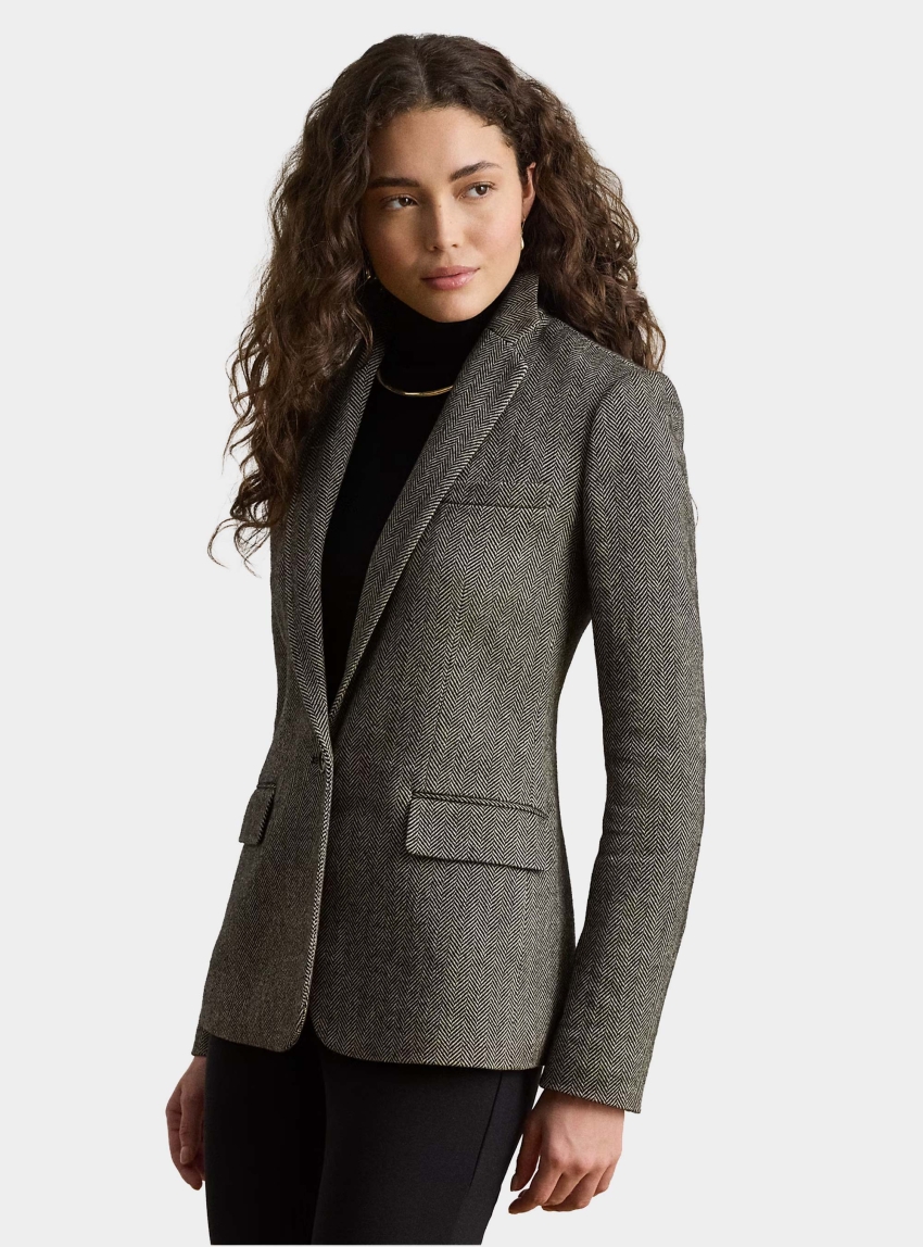 LAUREN Ralph Lauren Cotton-Blend Herringbone Blazer - Grey