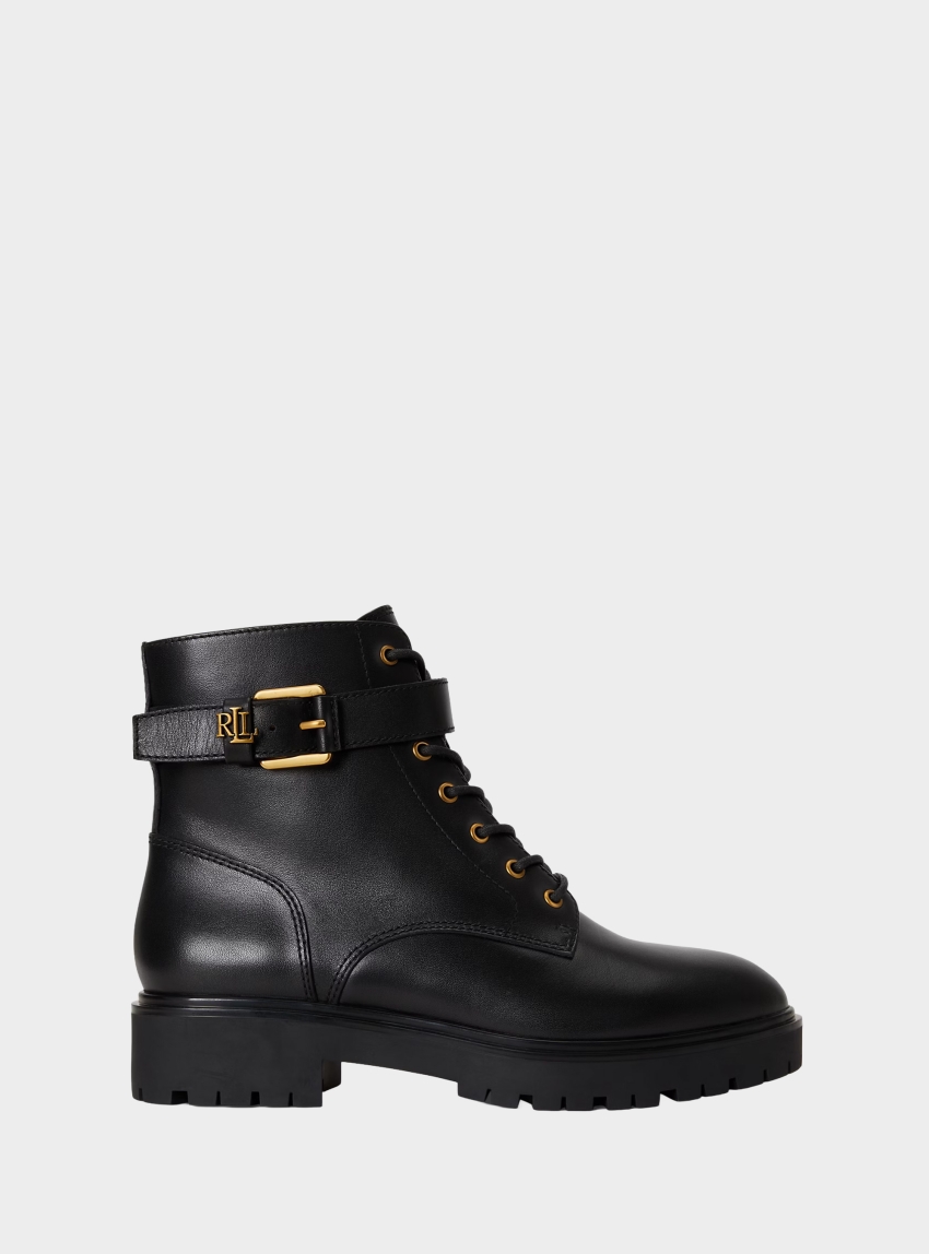 LAUREN Ralph Lauren Allyson Calfskin Logo-Keeper Bootie - Black