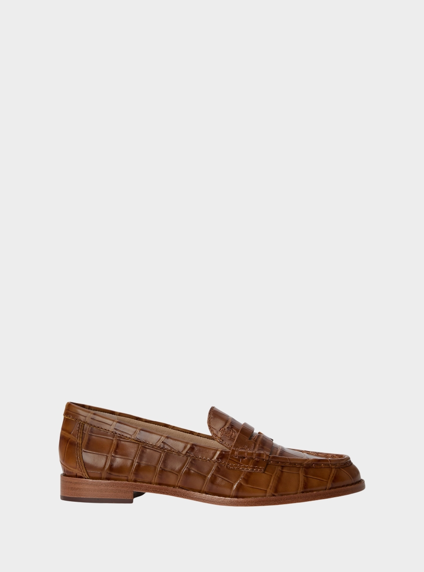 LAUREN Ralph Lauren Wynnie Crocodile-Embossed Leather Loafer - Rust Brown