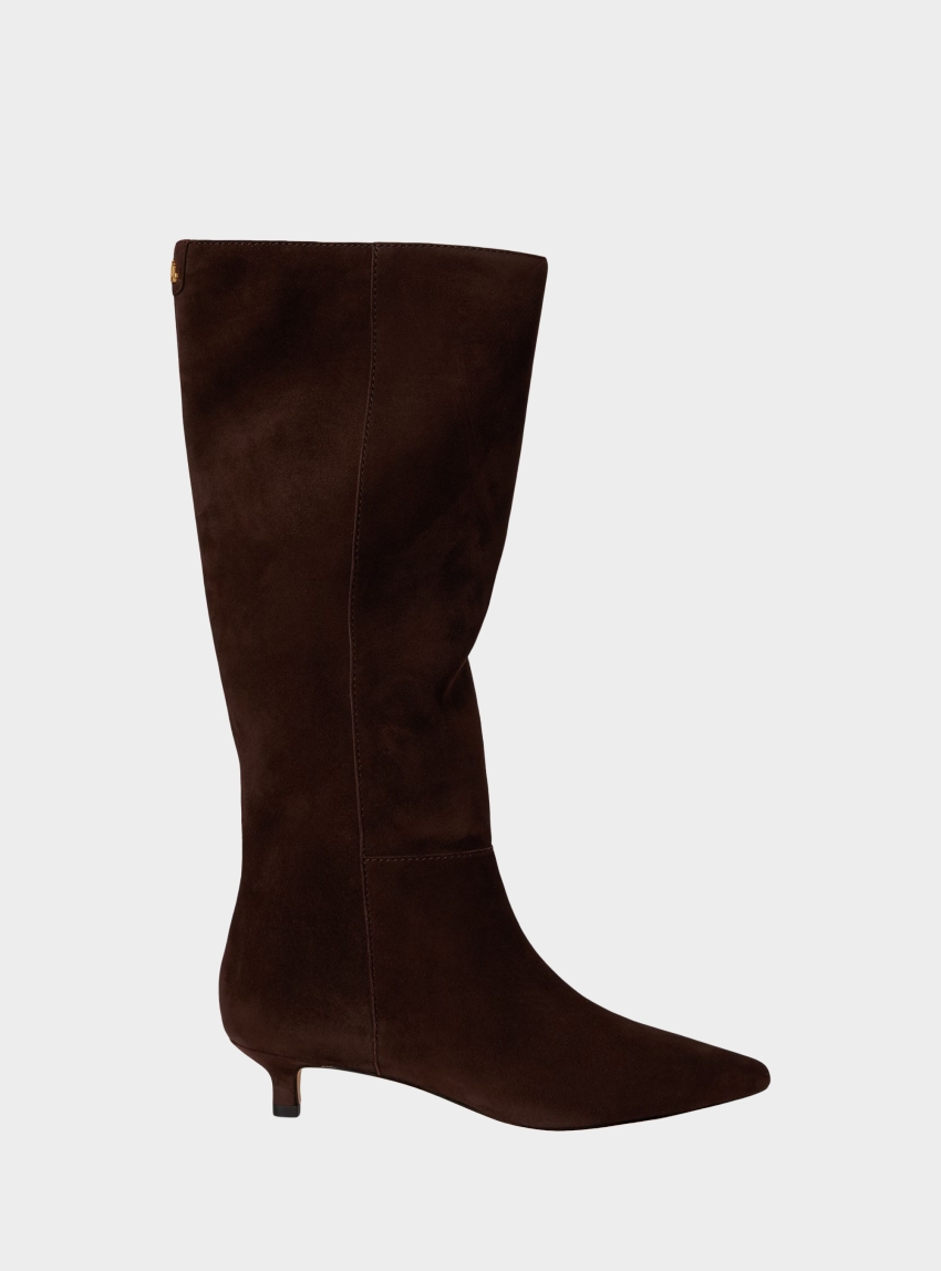 LAUREN Ralph Lauren Francesca Sheep-Suede Tall Boot Heel - Brown