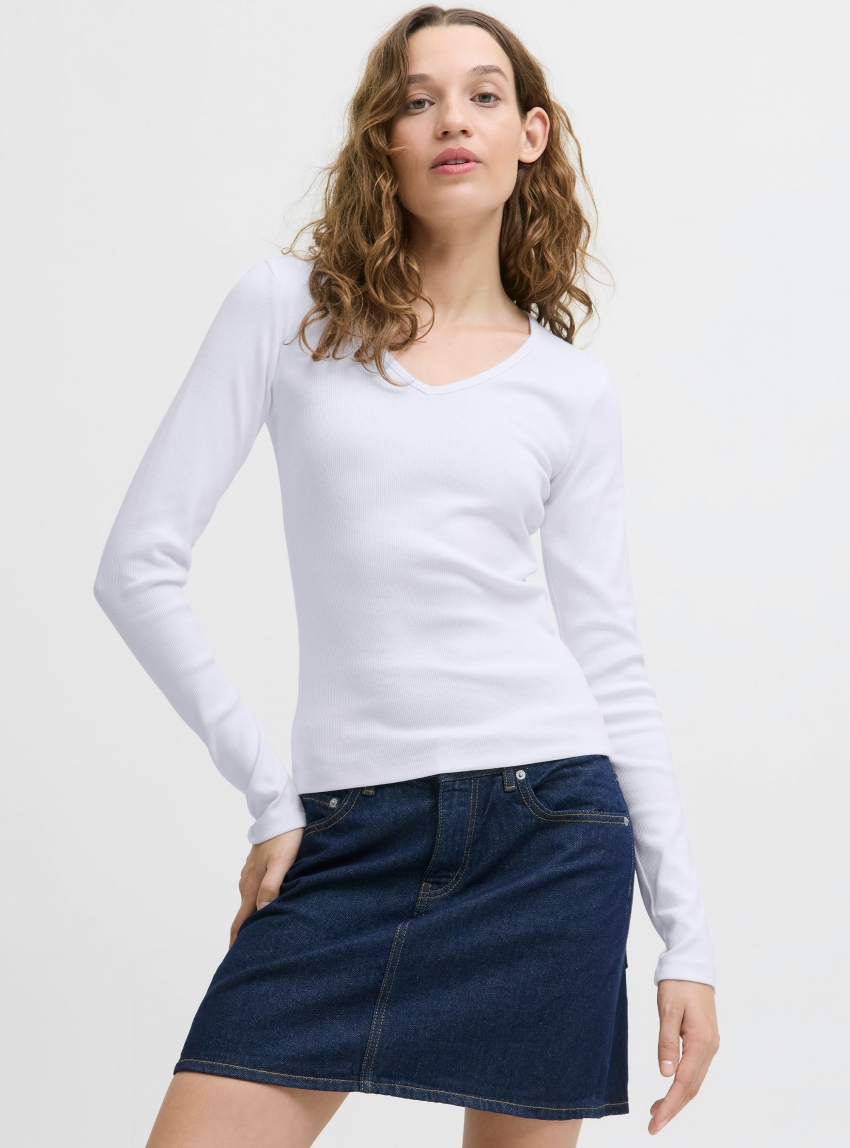 JJXX Freya Long Sleeve V-Neck Top - White