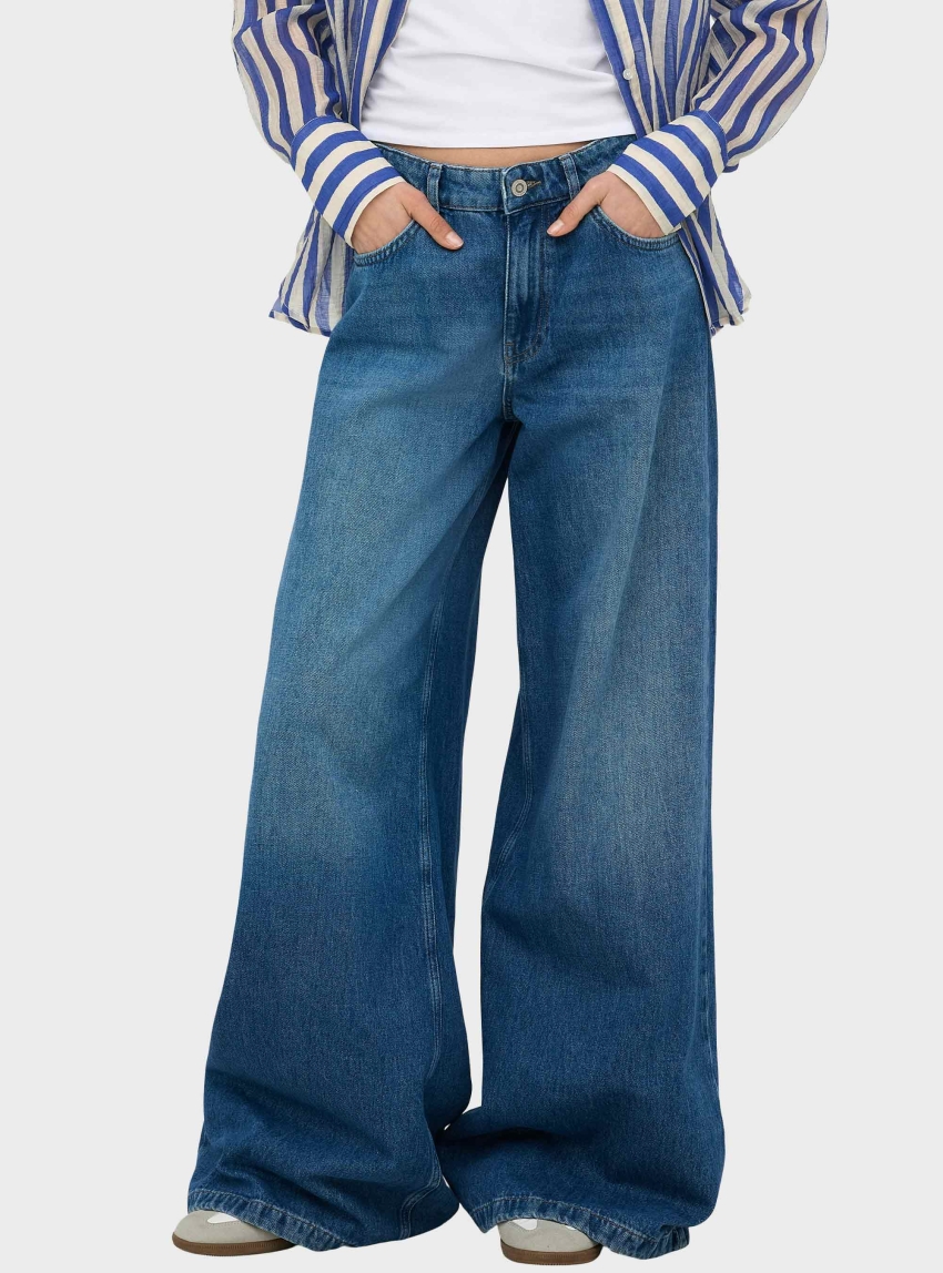 Only Francesca Mid Waist Palazzo Wide Leg Jeans - Medium Aged Denim