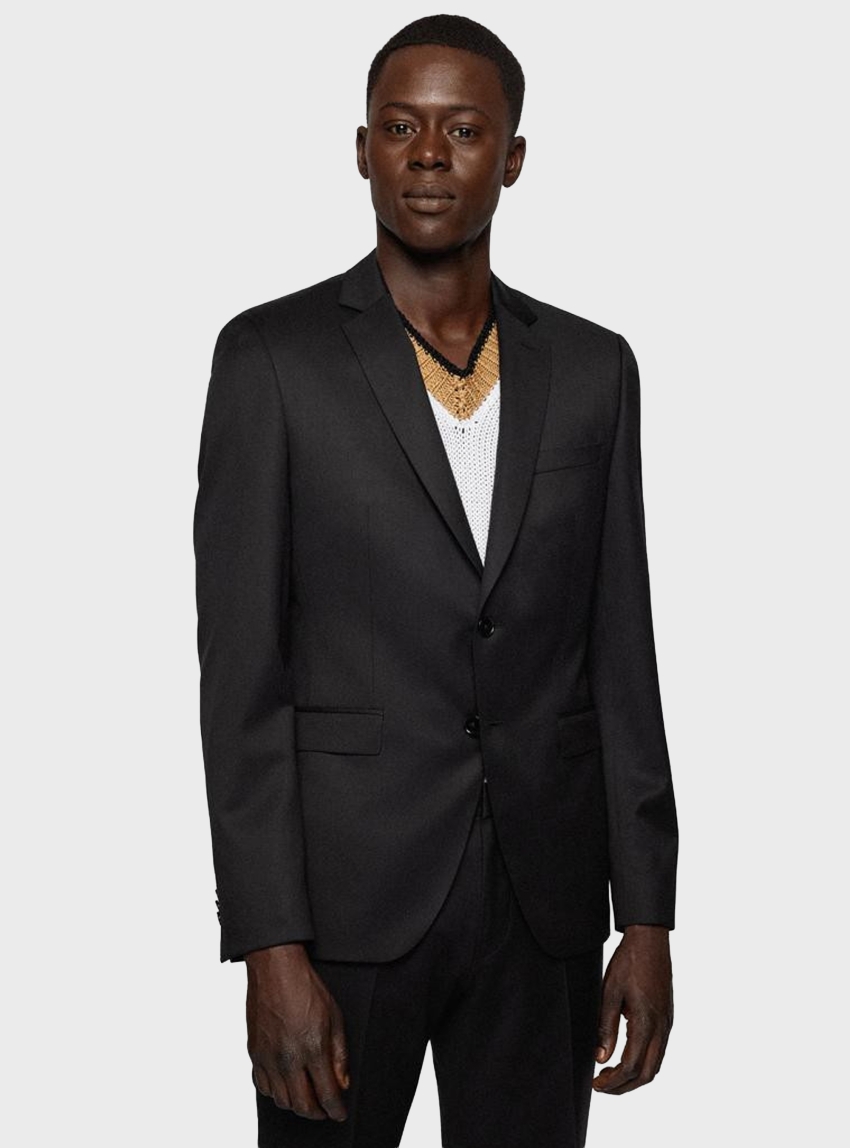 BOSS One Slim-Fit Suit Jacket In Virgin-Wool Serge H-Reymond-B1 - Black