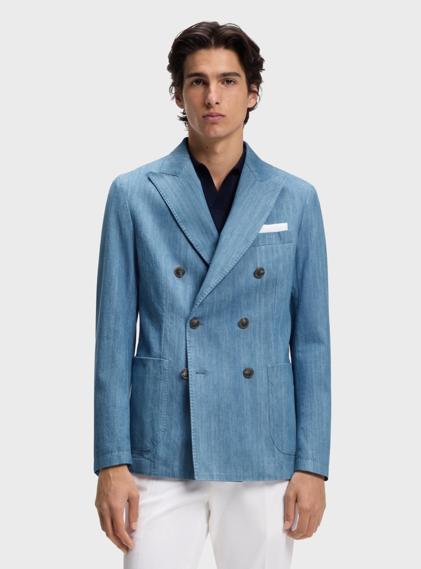 BOSS Italian-Cotton Blazer With Peak Lapels C-Hanry-DB-W-263F - Blue