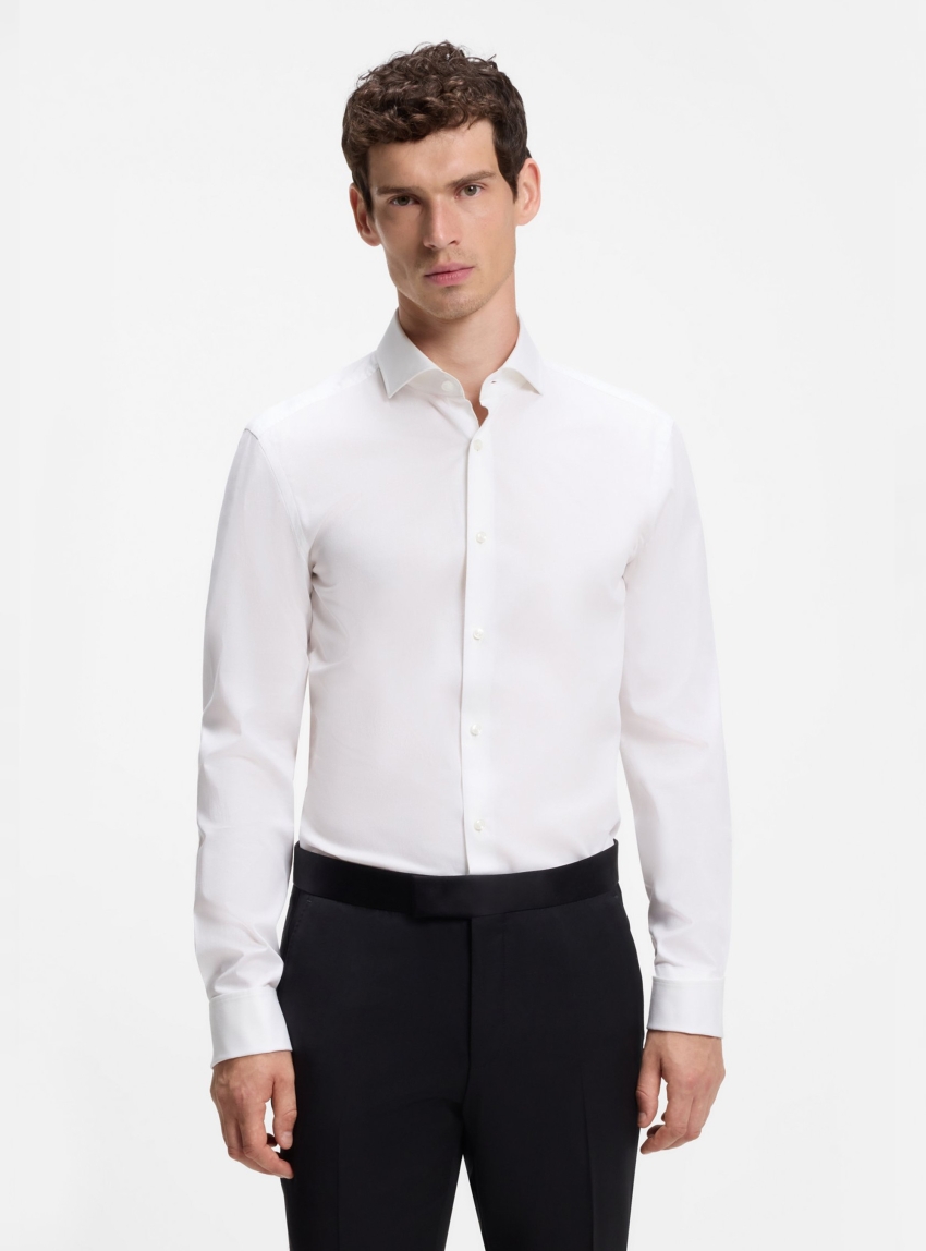 BOSS Slim-Fit Shirt In Easy-Iron Striped Stretch Cotton H-HANK-SP-DC-263 - White