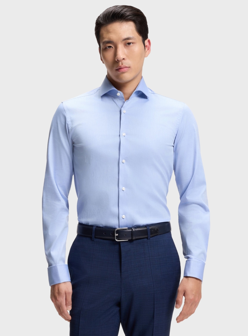 BOSS Slim-Fit Shirt In Easy-Iron Striped Stretch Cotton H-HANK-SP-DC-263 - Blue