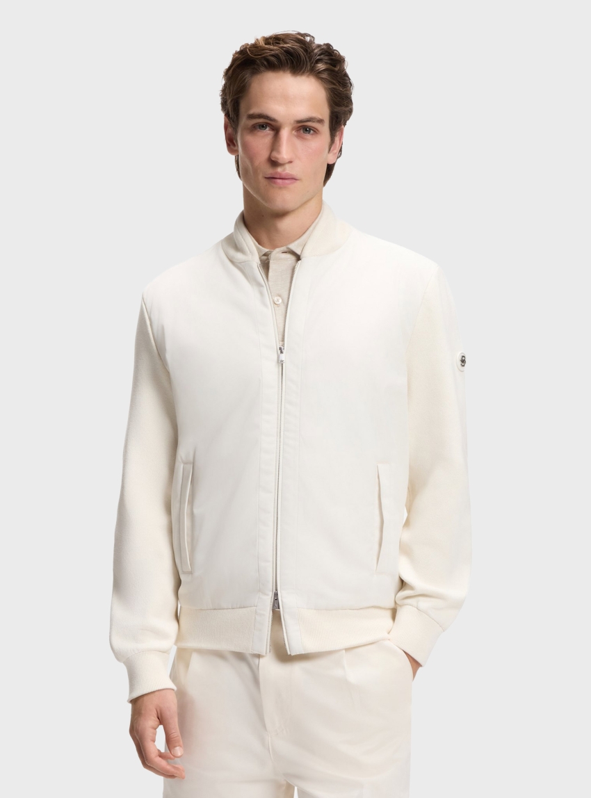 BOSS Cotton-Knit Hybrid Jacket With Bomber Collar C-Levaio - Ecru