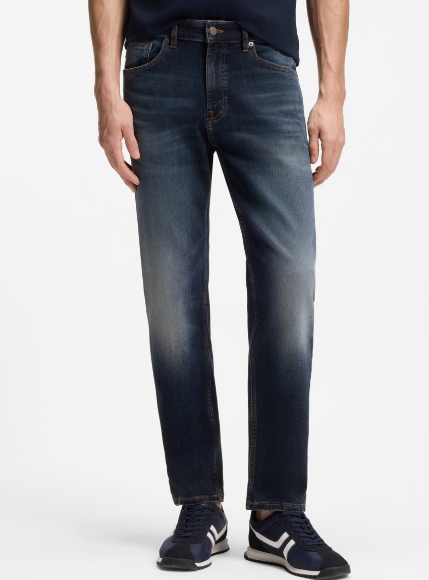 BOSS Regular-Fit Blue-Black Jeans In Soft Motion Denim RE.MAINE BO - Dark Aged Denim