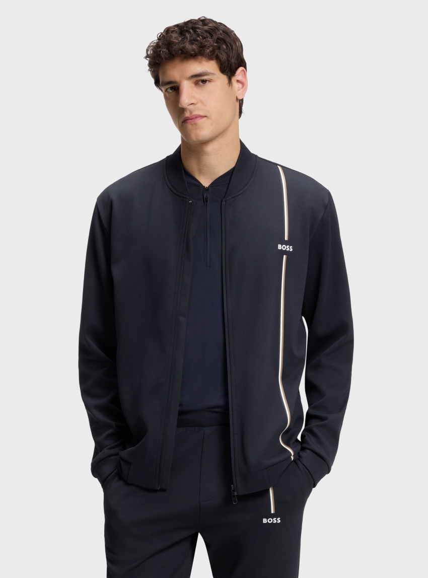 BOSS Active Zip-Up Sweatshirt With Moisture Management SW_TOC Game FZ - Dark Blue