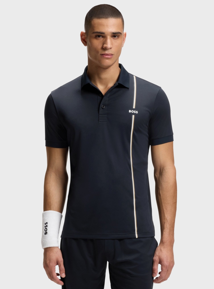 BOSS Active Quick-Dry Polo Shirt With Signature Stripe  PL_TOC Game 3 - Dark Blue