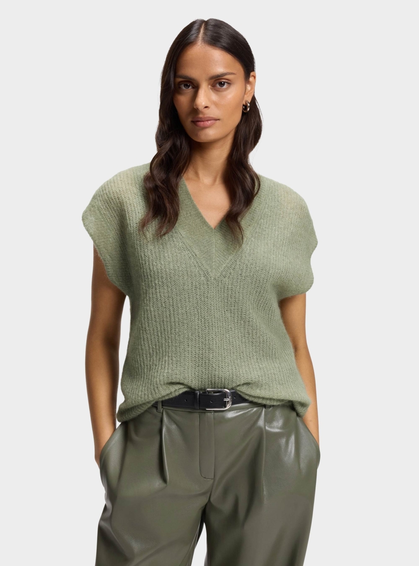 BOSS V-Neck Top In A Knitted Alpaca Blend Fewella - Pale Green