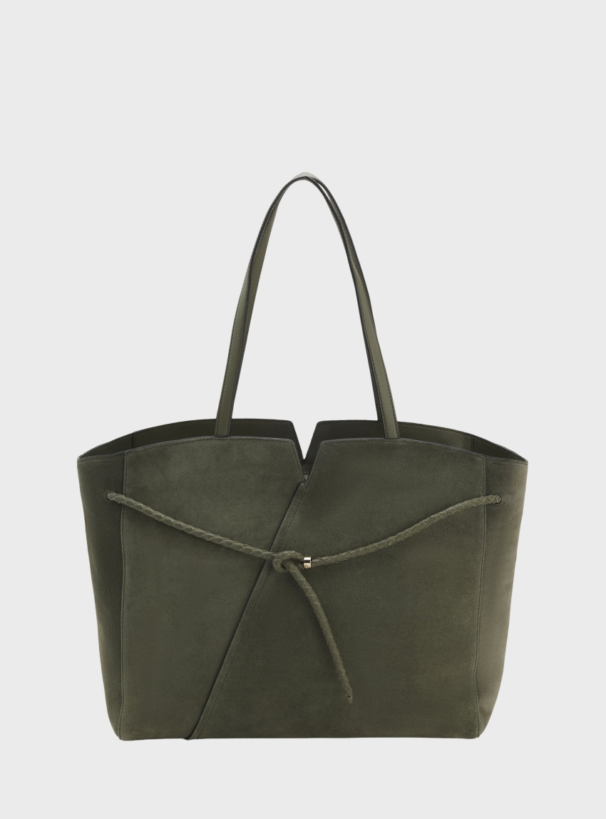 BOSS Revers Tote Bag In Suede With Braided Belt BOSS REVERS TOTE S - Olive 