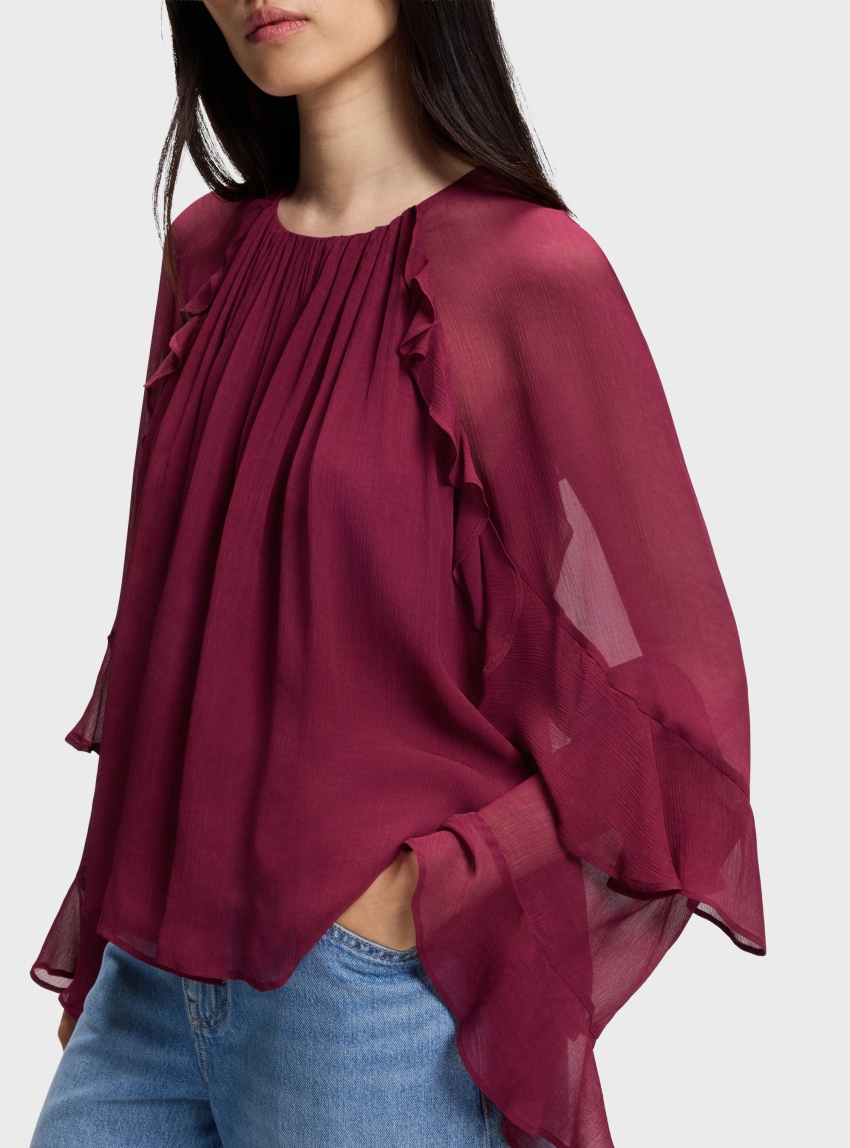 BOSS Regular-Fit Blouse In Light Creponne Fabric  C_Bradia - Bordeaux