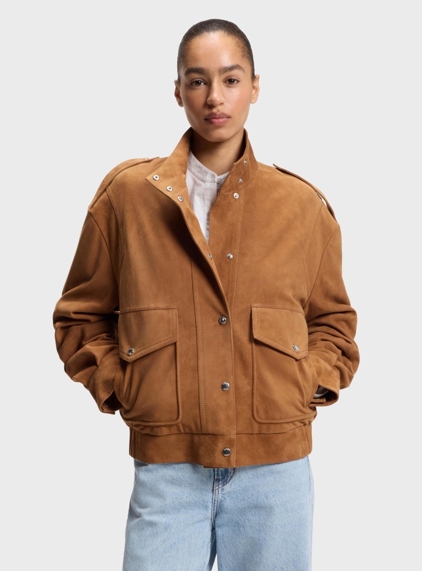 BOSS Suede Jacket With Blouson Styling C_Sabea - Copper
