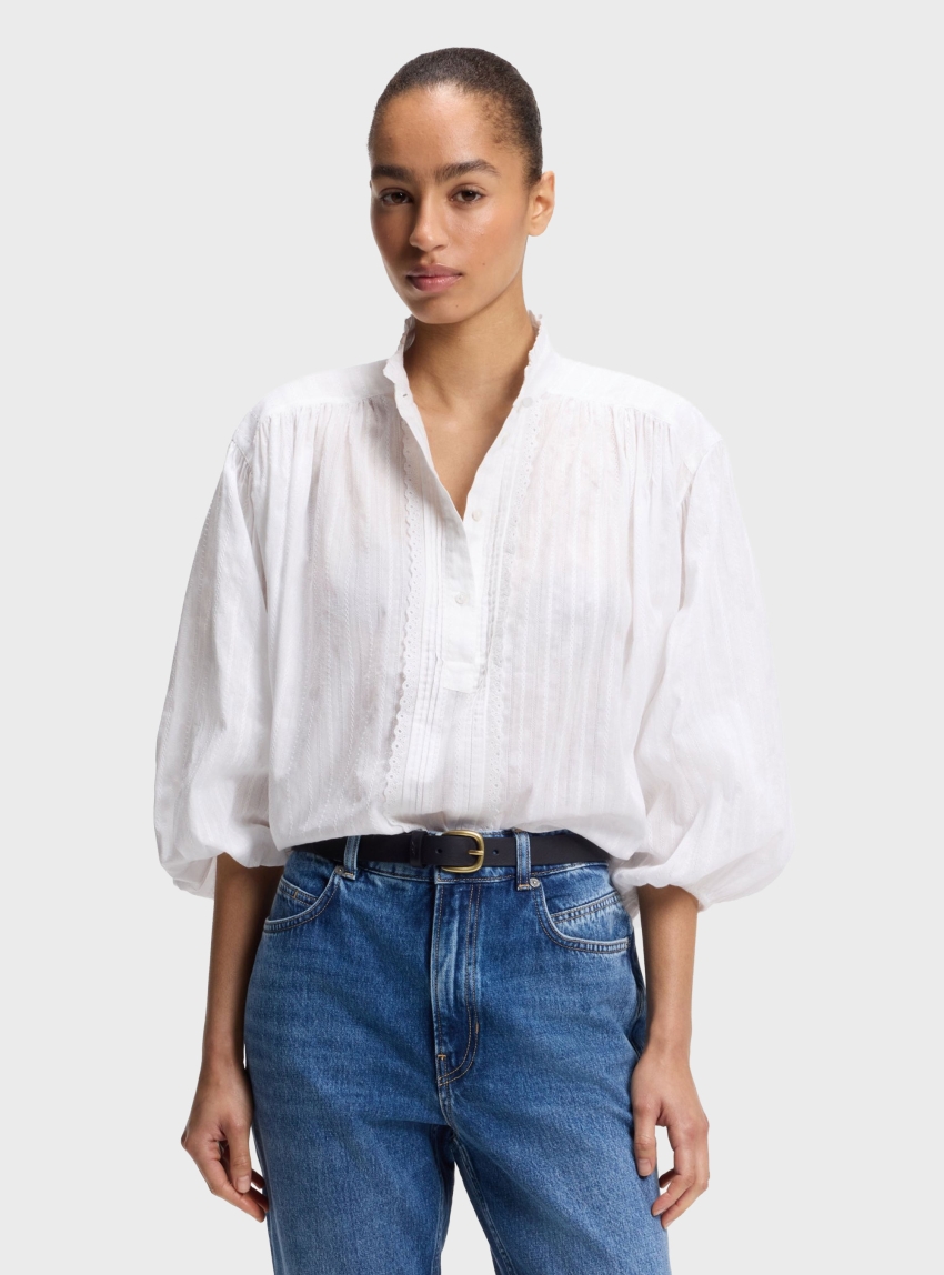 BOSS Relaxed-Fit Cotton Shirt With Balloon Sleeves  C_Biley - White