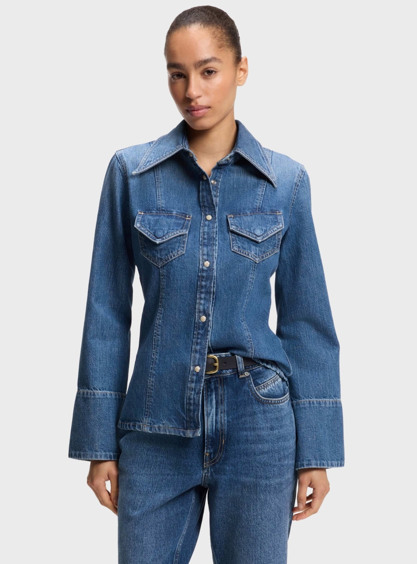 BOSS Slim-Fit Blouse In Rigid Crosshatch Denim C_SLIM SHIRT - Medium Aged Denim
