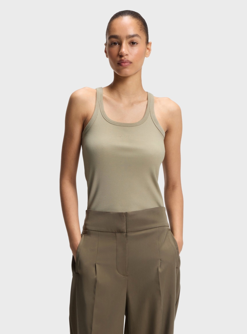 BOSS Racer-Back Tank Top In Stretch Cotton C_Epetite - Light Olive