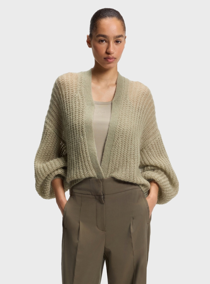 BOSS Relaxed-Fit Cardigan With Open-Knit Structure  C_Furgovia_1 - Light Olive