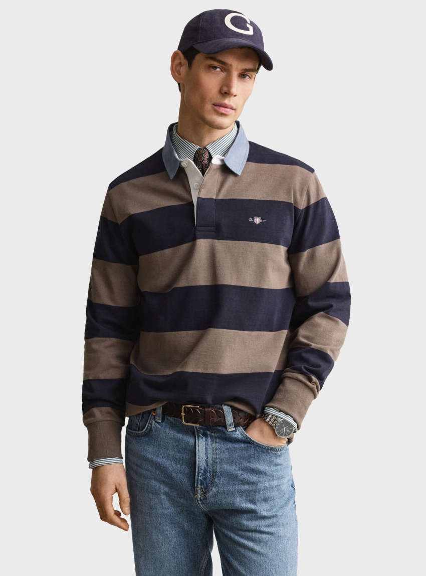 Gant Chambray Collar Striped Heavy Rugger - Dark Beige