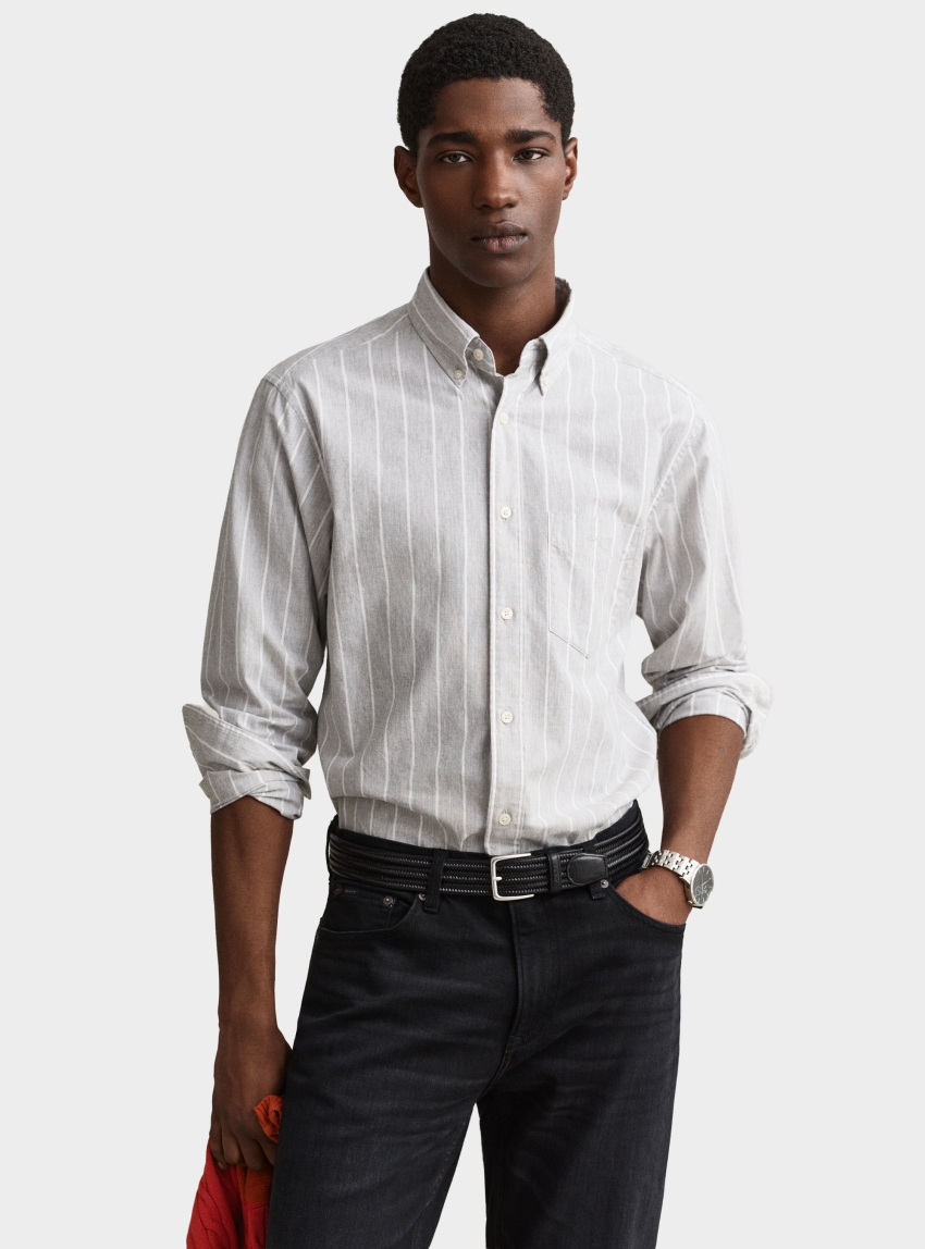 Gant Striped Mélange Poplin Shirt - Grey Melange