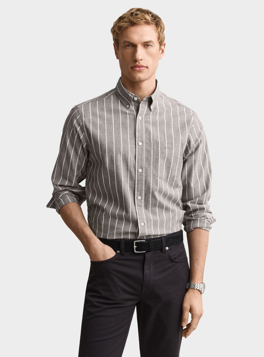 Gant Striped Mélange Poplin Shirt - Brown