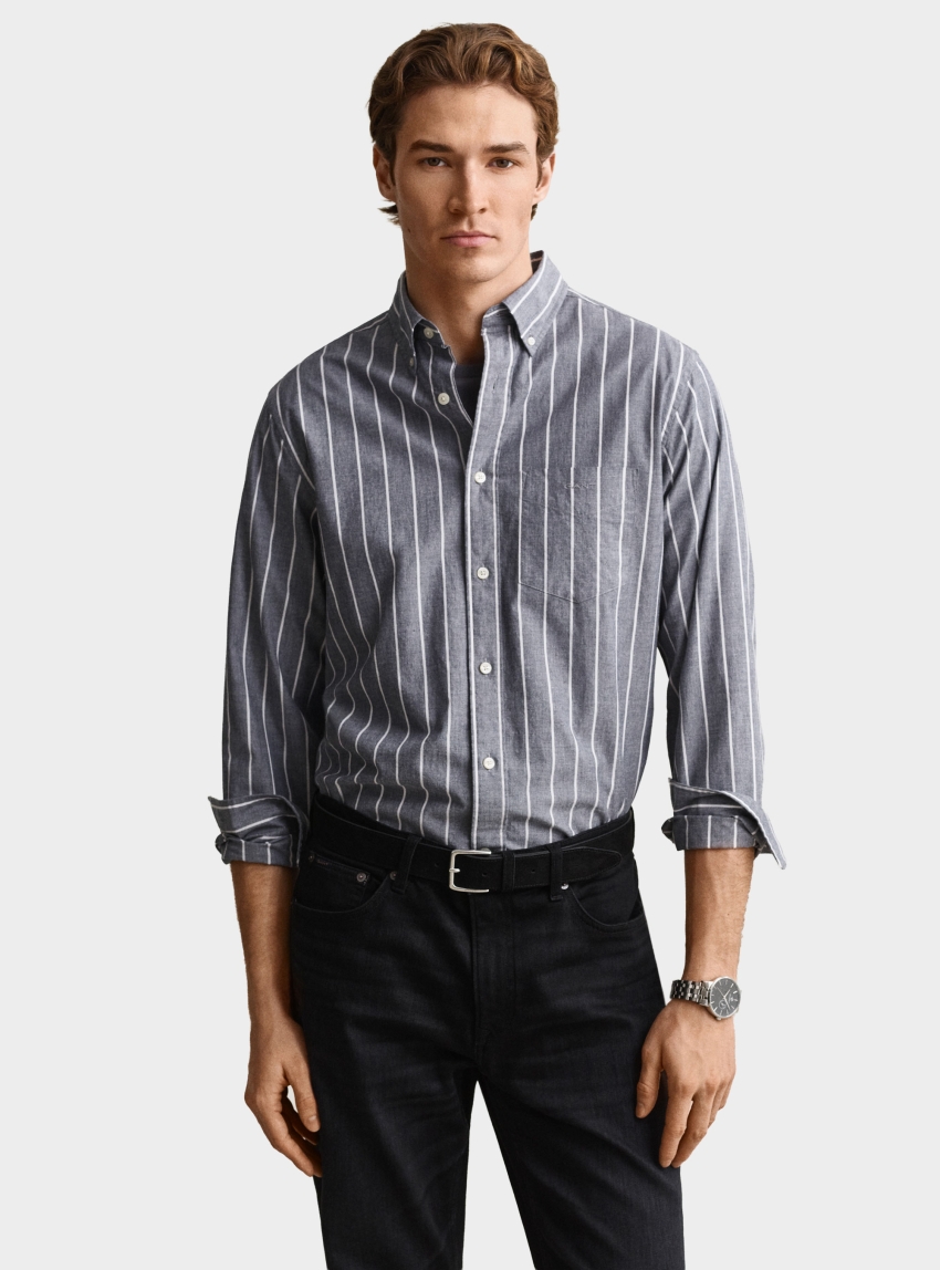 Gant Striped Mélange Poplin Shirt - Indigo