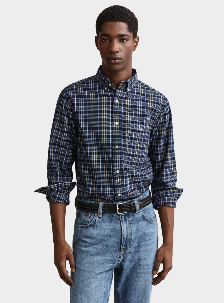 Gant Checked Archive Poplin Shirt - Indigo