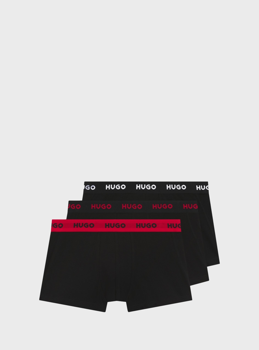 HUGO Three-Pack Trunks With Jacquard Logo Waistband TRUNK TRIPLET PACK - Charcoal