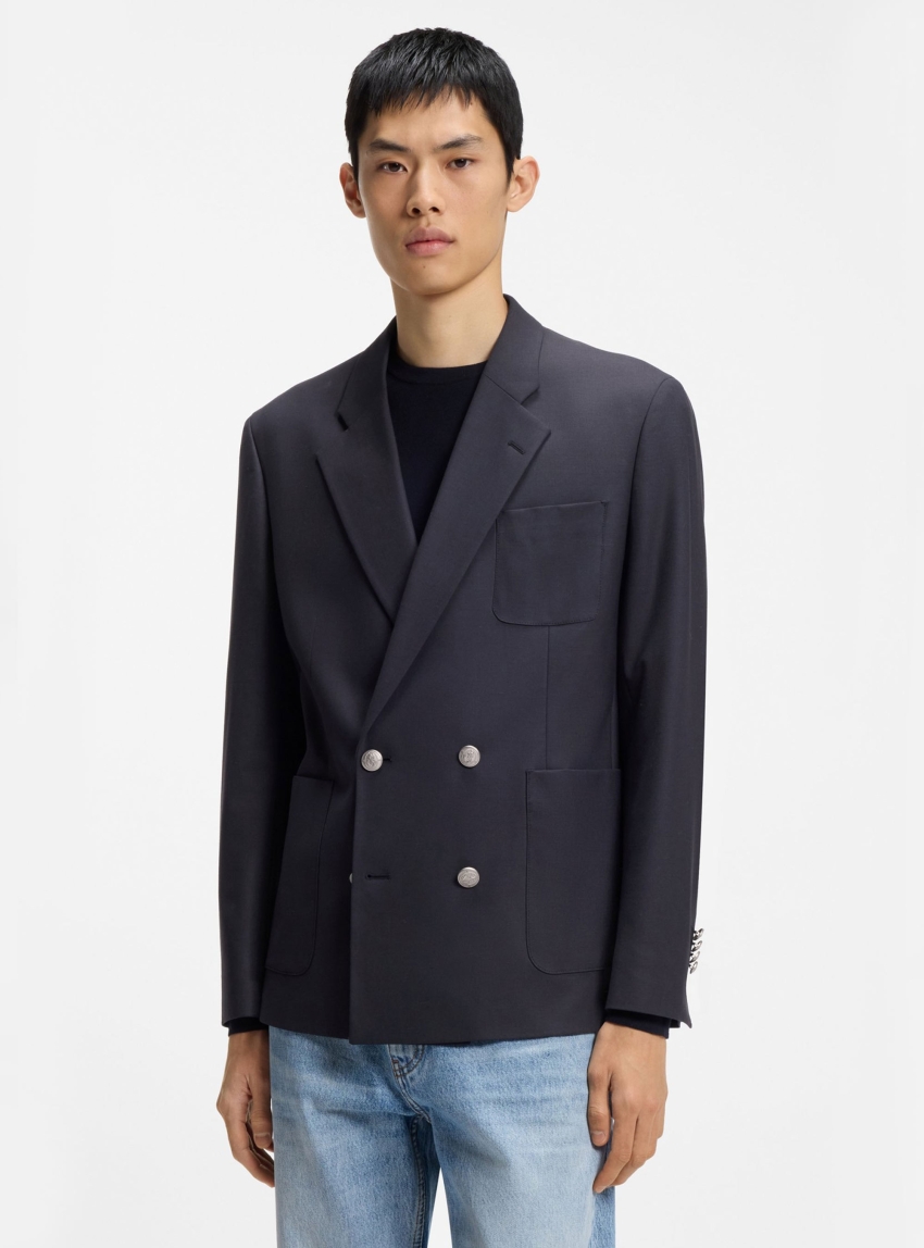HUGO Modern-Fit Blazer In Wool-Blend Poplin Kris251F2X - Dark Blue