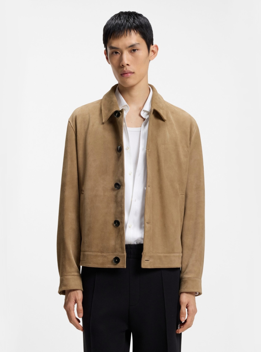 HUGO Suede Jacket With Stitched Breast-Pocket Detail  Ligor - Beige