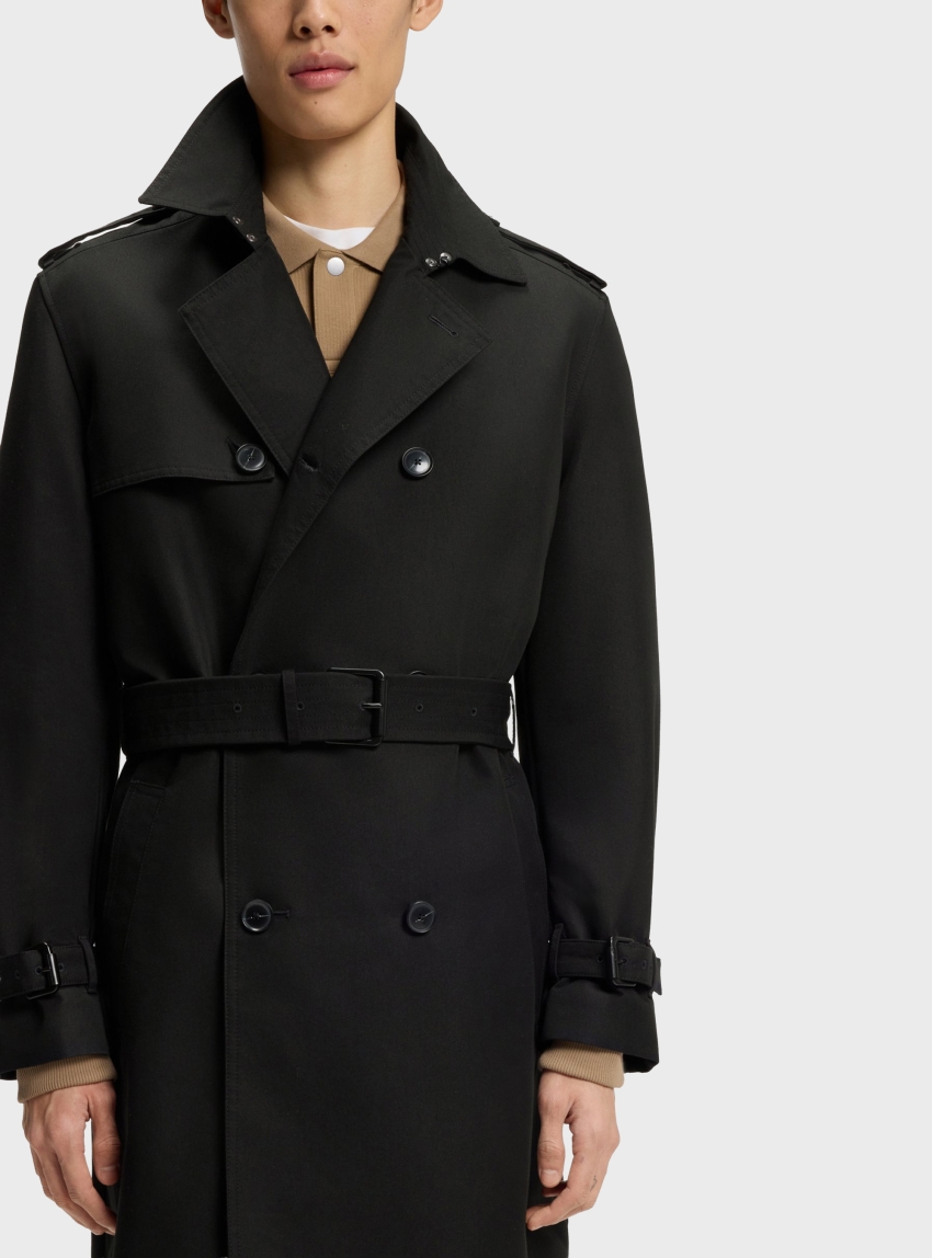 HUGO Water-Repellent Trench Coat In Cotton-Blend Twill  Maluks2631 - Black