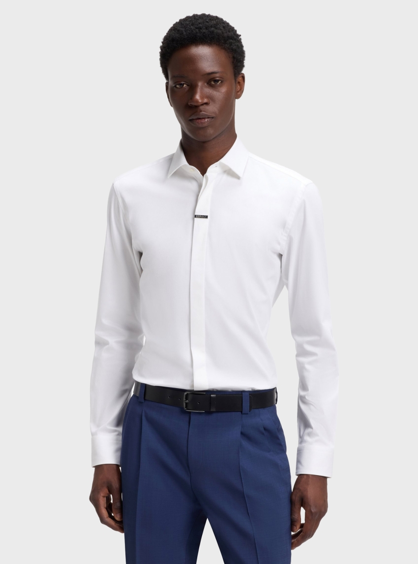 HUGO Slim-Fit Business Shirt In Stretch Cotton Kenno - White