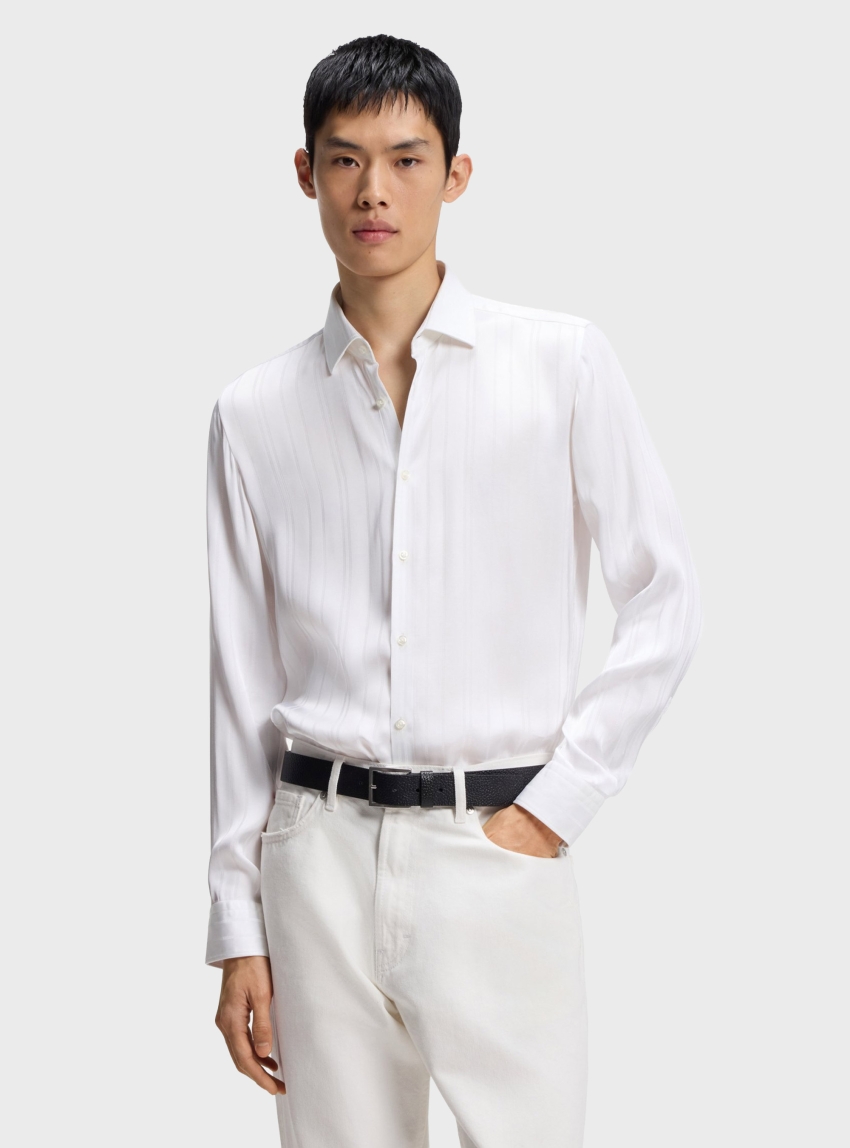 HUGO Slim-Fit Business Shirt In Soft Garment-Washed Fabric  Kenno - White