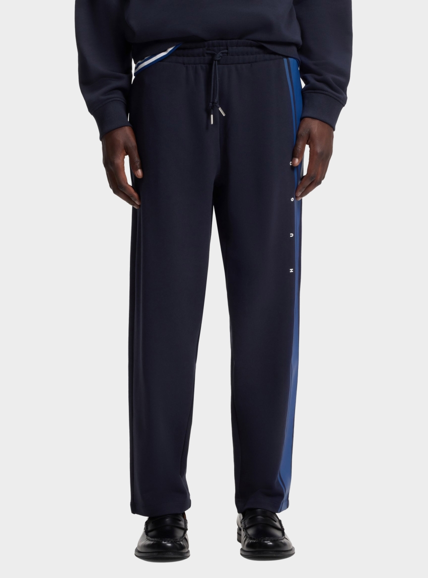 HUGO Relaxed-Fit Tracksuit Bottoms In Cotton With Side Stripe Demsipant - Dark Blue