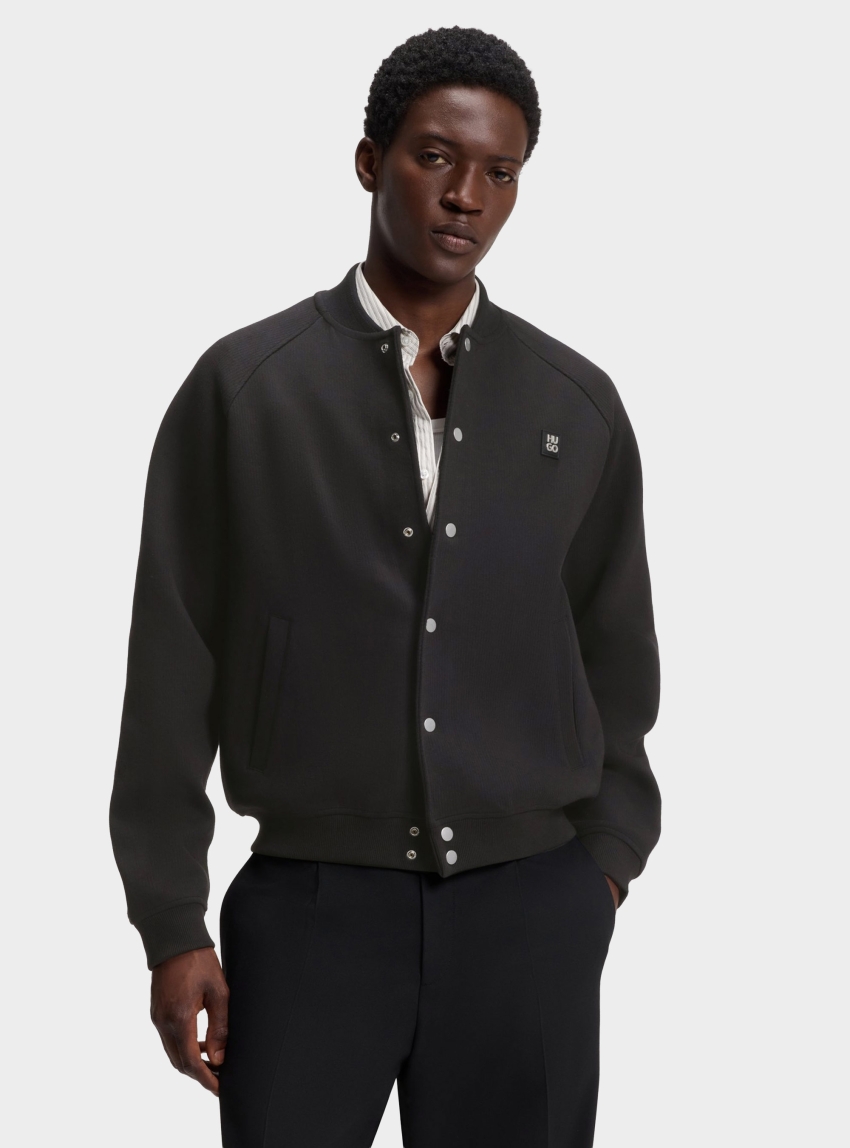 HUGO Interlock-Jersey Bomber Jacket With Stacked-Logo Trim  Dabin - Black
