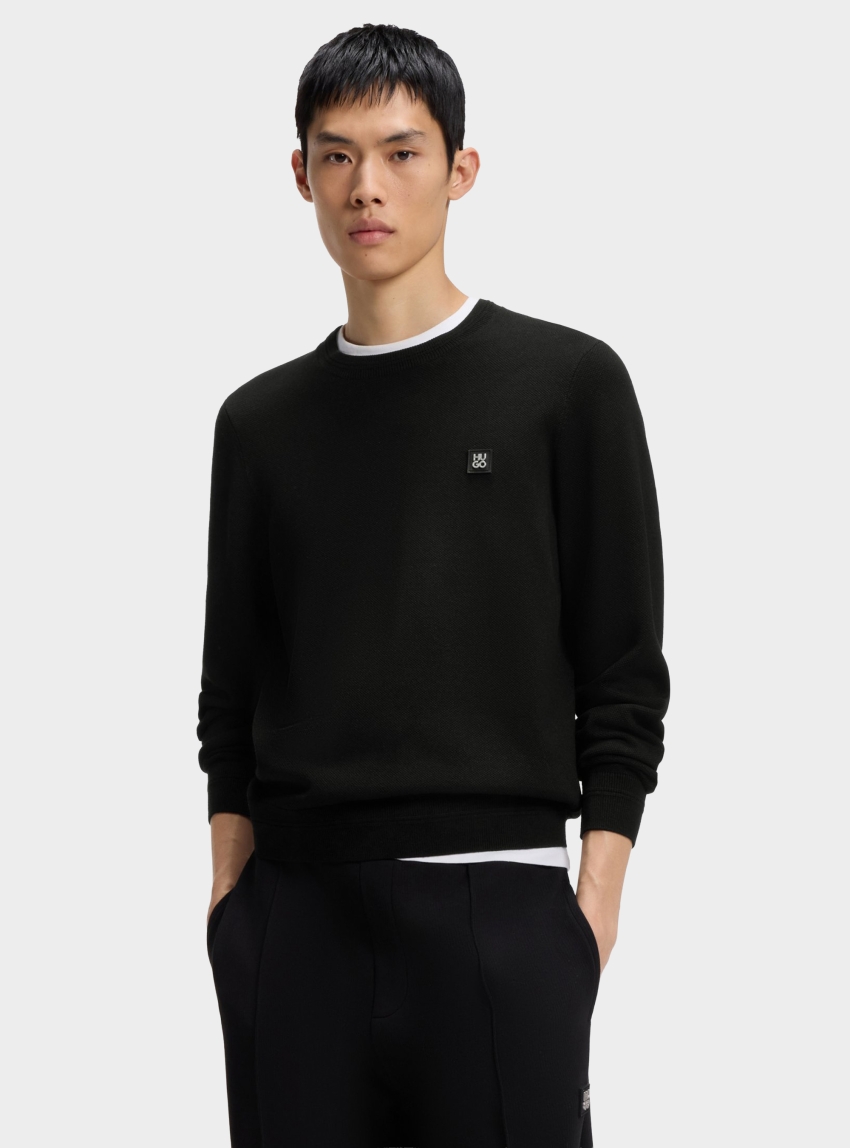 HUGO Knitted-Piqué Sweater With Metallic Stacked Logo Setallo - Black