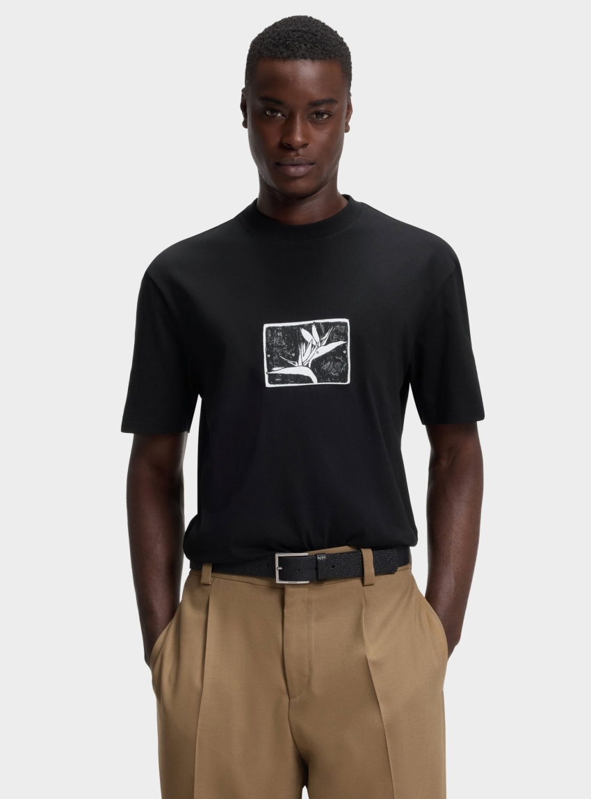 HUGO Relaxed-Fit T-Shirt In Cotton With Artwork And Logo  Darise - Jet Black