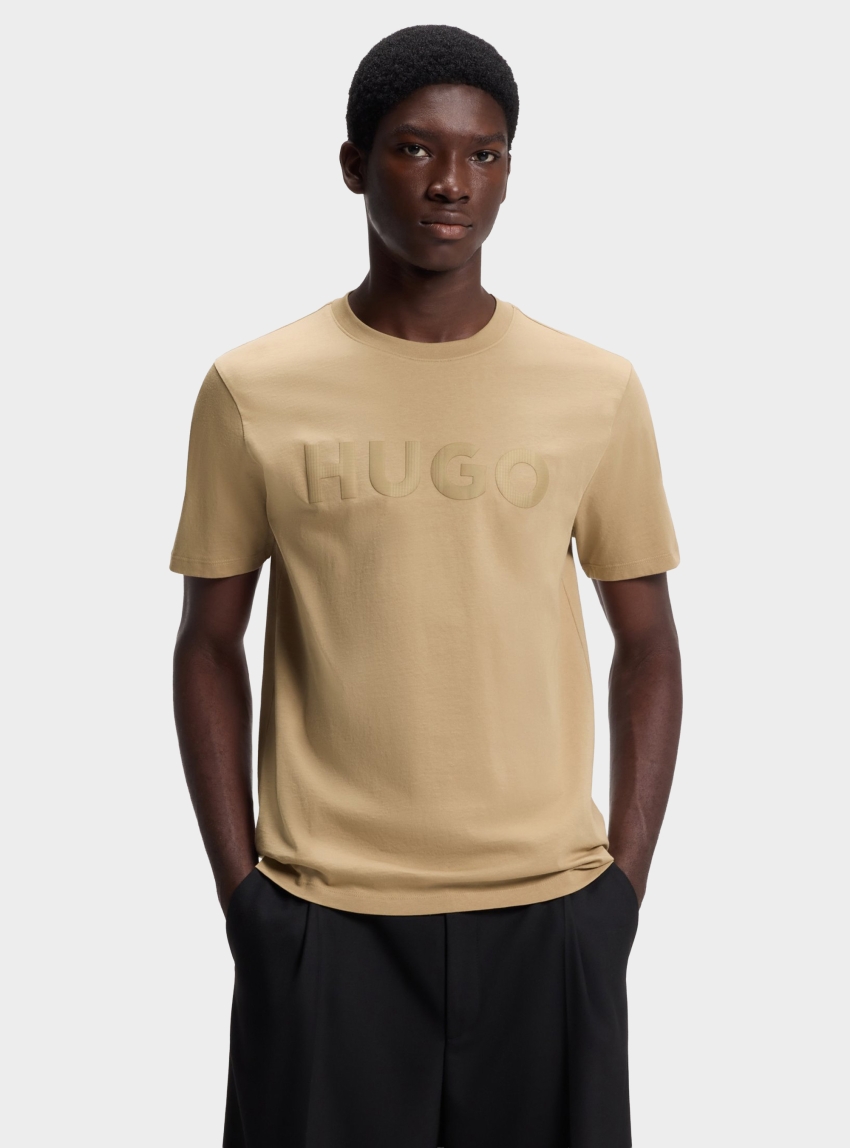 HUGO Cotton-Jersey T-Shirt With Check Logo Dulivio_U263 - Beige