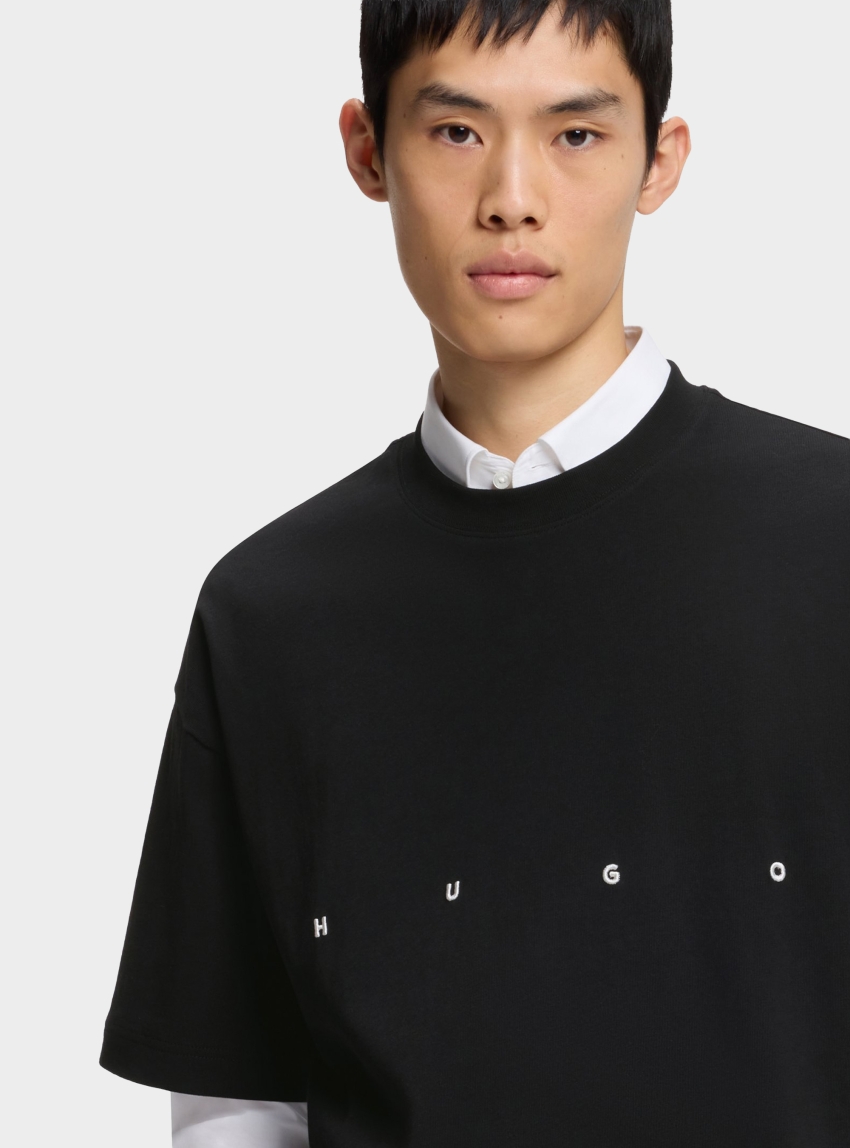 HUGO Oversize-Fit Cotton T-Shirt With Bold Printed Logo Dariso - Black