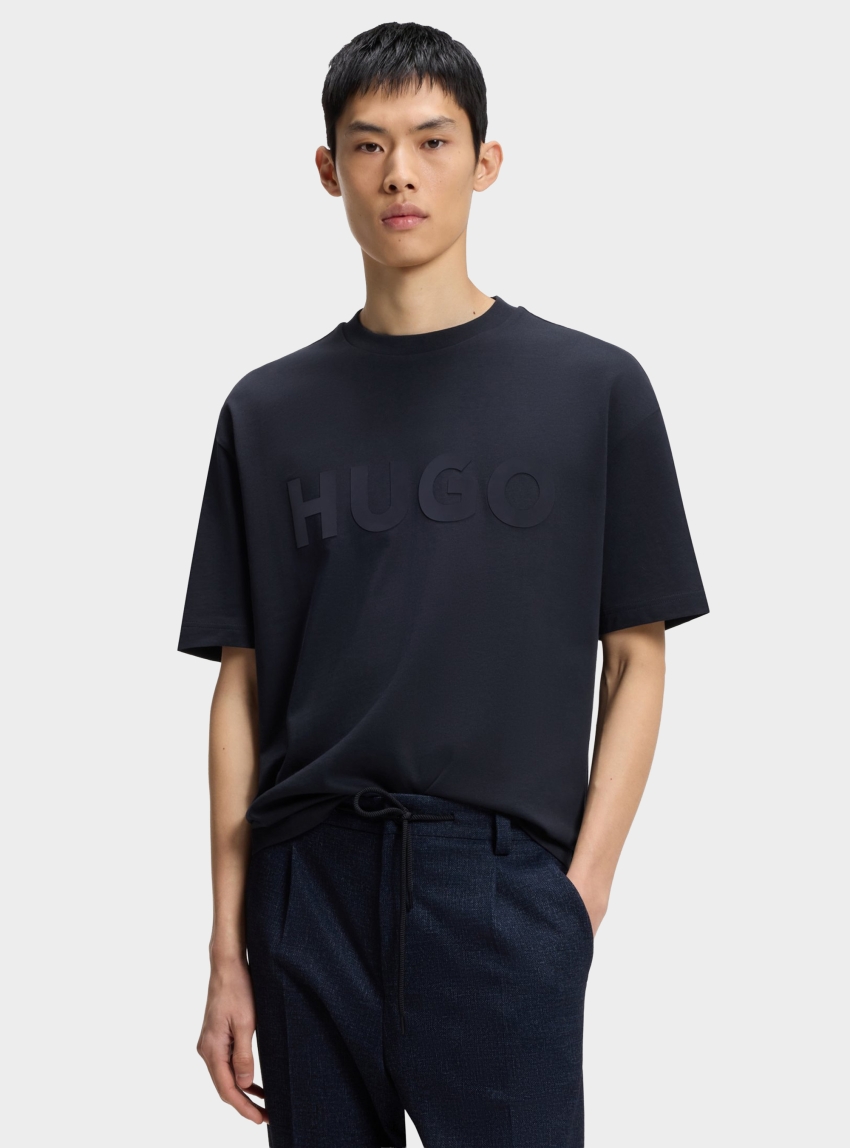 HUGO Oversized-Fit Cotton T-Shirt With Reflective Logo  Dinkee - Dark Blue