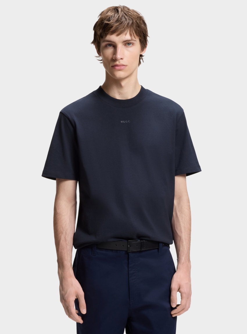 HUGO Relaxed-Fit T-Shirt With Centered Logo Detail Dapolino - Dark Blue