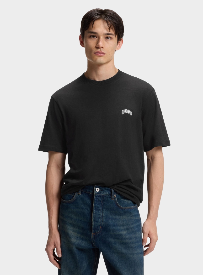 HUGO Regular-Fit Cotton T-Shirt With Varsity Logo Nowboi - Black