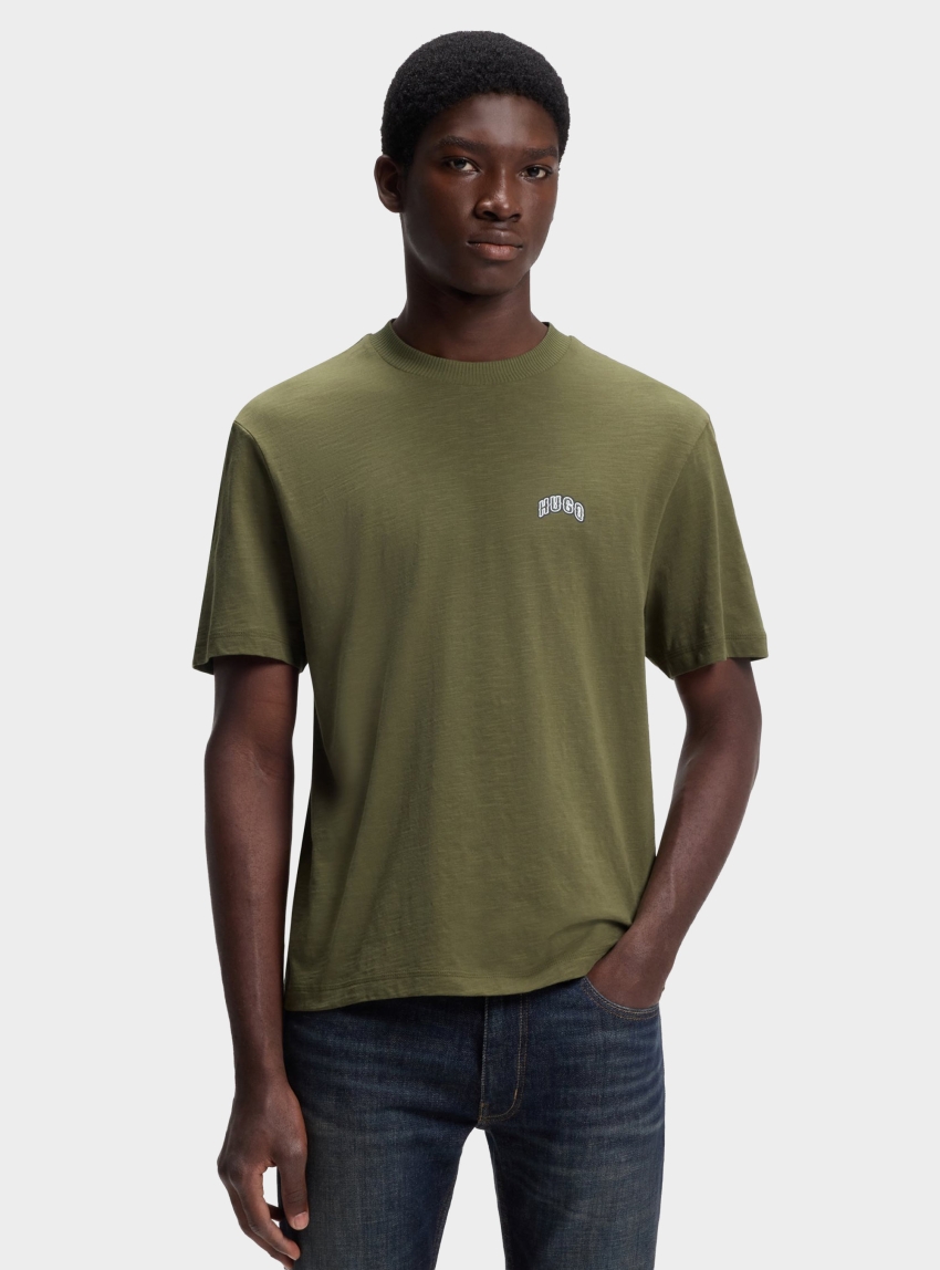HUGO Regular-Fit Cotton T-Shirt With Varsity Logo Nowboi - Olive 