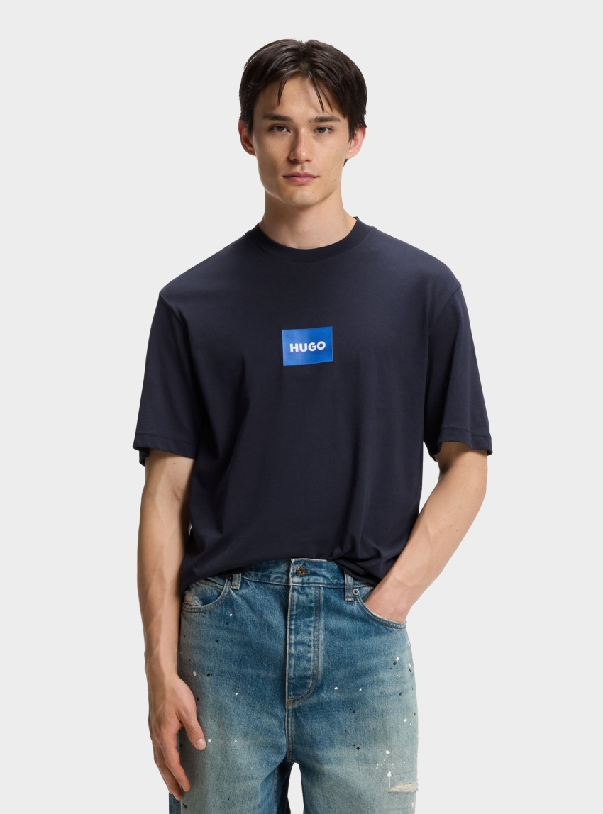 HUGO Cotton-Jersey T-Shirt With Logo Print Nayonix - Dark Blue