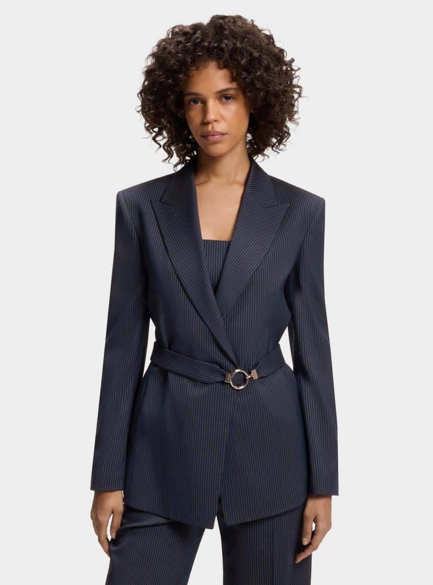 HUGO Regular-Fit Blazer With Buckled Belt Amoria - Striped Blue