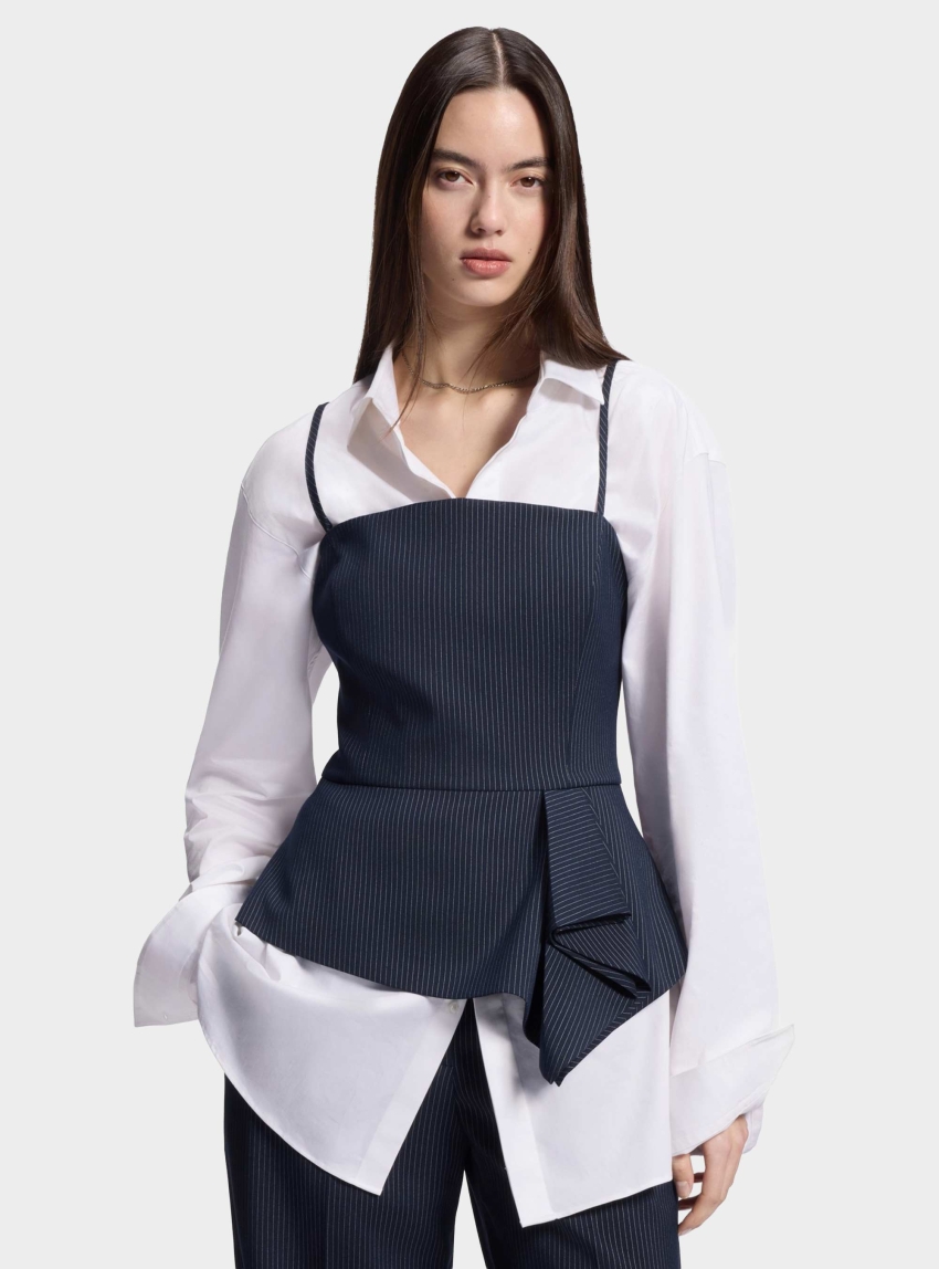 HUGO Pinstripe Top With Peplum Hem Calita - Striped Blue