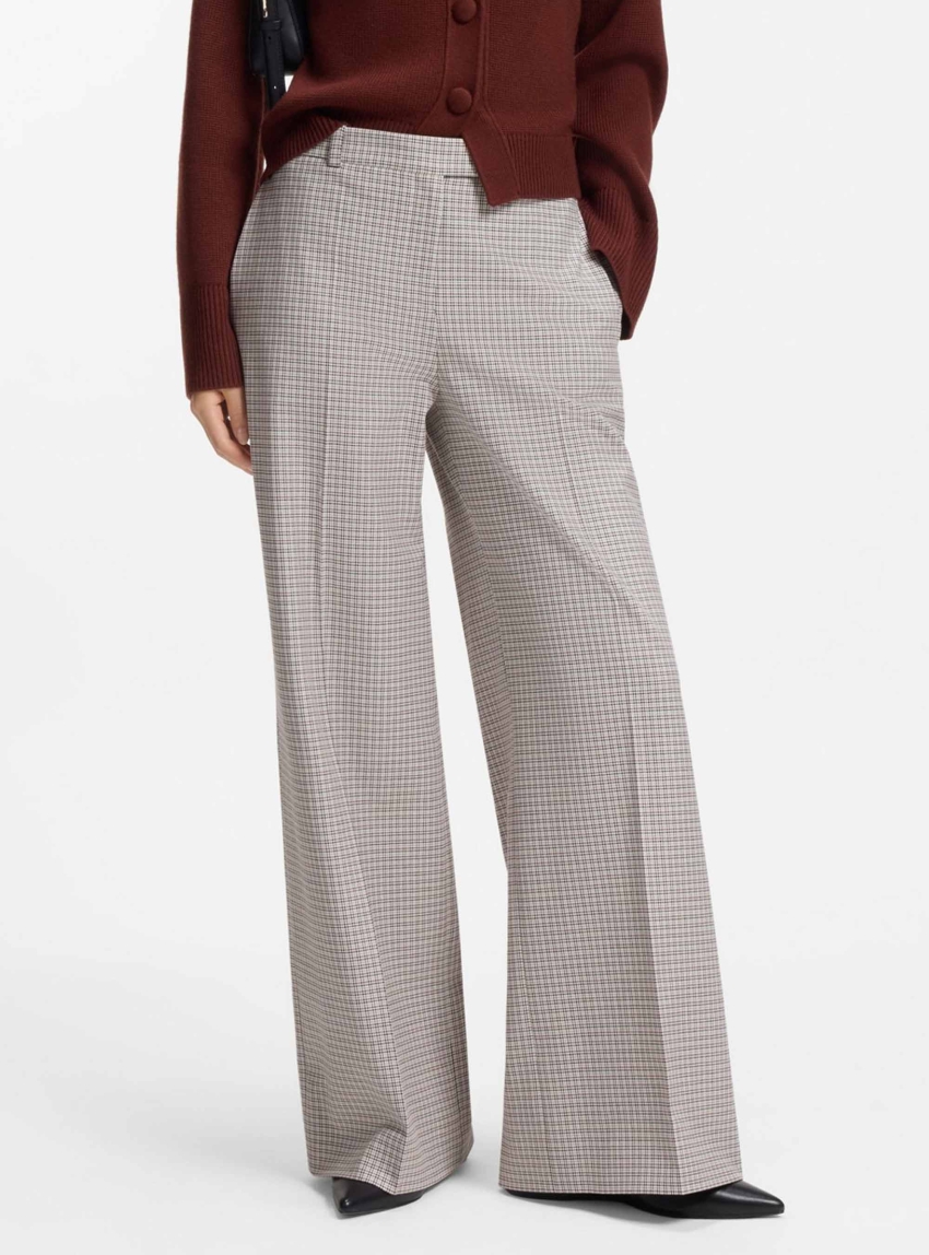 HUGO Wide-Leg Trousers With Micro Check Herberta - Light Beige