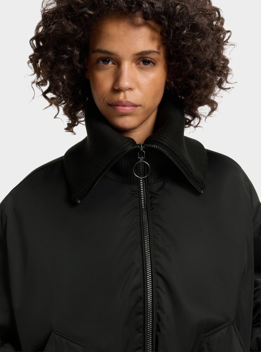 HUGO Padded Bomber Jacket In Satin  Fleur-1 - Black